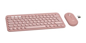 Set Logitech Pebble 2 Combo Tastatura si Mouse Wireless Roz Compatibil Multi-Device