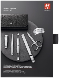 Set manichiura si pedichiura ZWILLING, 5 piese, otel inoxidabil, etui piele neagra - Img 6