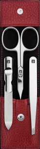 Set manichiura ZWILLING Classic, 3 piese, instrumente din otel inoxidabil, etui din piele rosie