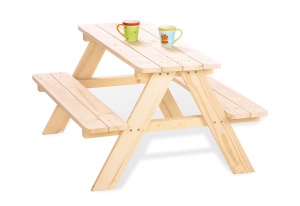 Set masa si bancute pentru copii Pinolino Nicki 4 locuri lemn masiv pentru exterior 90 x 79 x 50 cm