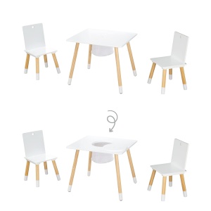 Set mobilier copii Roba masa si 2 scaune albnatur cu spatiu de depozitare - Img 3