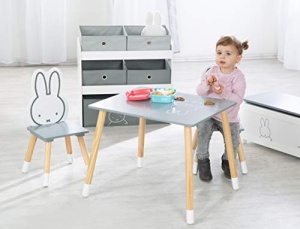 Set mobilier pentru copii Roba Miffy 2 scaune 1 masa MDF gri si alb - Img 10