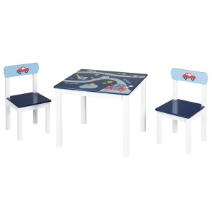 Set mobilier pentru copii roba Rennfahrer, 2 scaune si masa, MDF, albastru