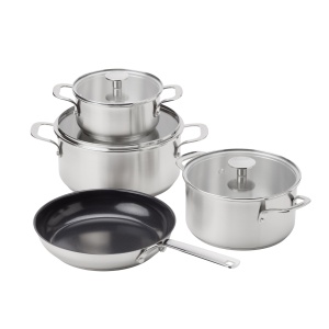 Set Oale si Tigai KitchenAid din Otel Inoxidabil, 4 piese, Inductie, Argintiu