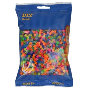 Set Perle Hama cu 3000 Perle Midi Neon Transparent, 5 mm, Creatie pentru Copii