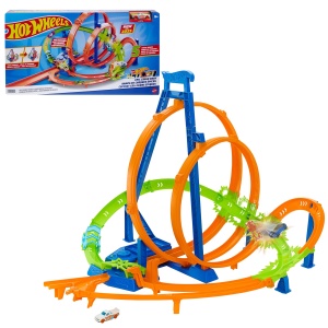 Set Pista Hot Wheels - Crash-Rennen cu 5 Zone de Impact, Accelerare Motorizata, 1 Masinuta Inclusa