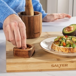 Set recipiente pentru condimente Salter Toronto, din lemn de salcam, 2 boluri cu suport, design inteligent - Img 3
