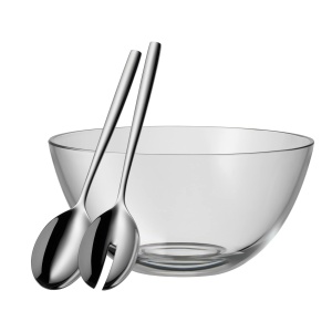 Set Salat WMF Taverno, 3 piese, bol sticla 23,5 cm, utensile inox 25 cm - Img 3