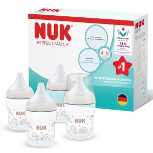 Set sticle pentru bebelusi NUK Perfect Match, 150 ml, anti-colici, 4 bucati, Regenbogen