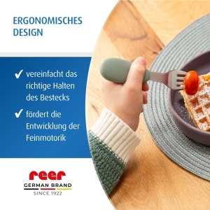 Set tacamuri copii Reer 3 piese inox si silicon design ergonomic verdeargintiu - Img 4