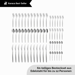 Set Tacamuri Karaca Lizbon, 60 piese pentru 12 persoane, inox 1810, spalabil in masina de spalat - Img 3