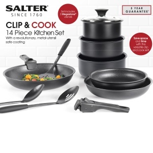 Set tigai si oale Salter Clip Cook 14 piese antiaderente compatibile inductie manere detasabile - Img 2