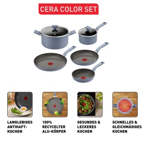 Set vase ceramice Tefal Cera Color On G922S704 7 piese antiaderent albastru - Img 3