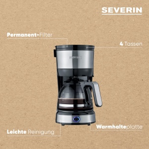 SEVERIN Aparat de cafea compact, cafea aromata cu aparat de cafea pentru pana la 4 cani, aparat de cafea la filtru cu filtru pivotant permanent, otel inoxidabil/negru, KA 4808 - Img 4