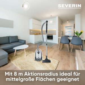 SEVERIN Aspirator S POWER snowlight, aspirator compact pentru covoare si pardoseli dure, aspirator silentios cu sac, 750 W, raza de actiune 8 m, alb, gri, BC 7035 - Img 3