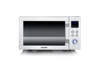 SEVERIN Cuptor cu microunde 3 in 1 cu baza de sticla, functie gratar si aer cald, cuptor cu microunde cu suprafata mare utila pentru vase patrate, negru/otel inoxidabil, MW 7777 - Img 1