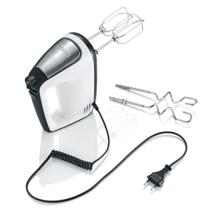 SEVERIN Mixer de mana, mixer de mana cu 5 setari de viteza, mixer de mana practic cu 2 teluri din otel inoxidabil si carlige de aluat, 400 W, alb-negru / otel inoxidabil, HM 3830 - Img 7