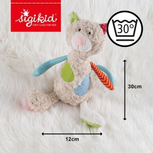 SIGIKID 42842 Jucarie moale pisica patchwork Jucarie de plus draguta pentru joaca si imbratisare din amestec de materiale moi pentru bebelusi si copii, baieti si fete de la 0 luni la 8 ani Multicolor/Pisica 30 cm - Img 3