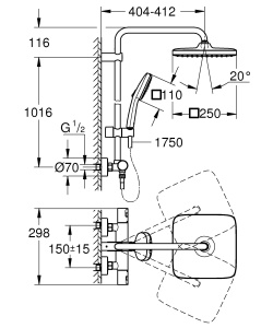 Sistem de dus GROHE Vitalio Comfort 250, cu termostat, 7lmin, crom - Img 3