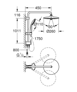 Sistem de dus Grohe Vitalio Joy 260, 3 tipuri de jet, 8lmin, crom - Img 8
