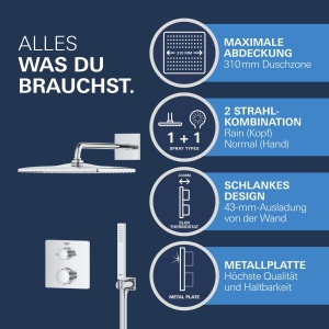 Sistem de dus incorporabil GROHE Precision 310, 31cm, cu termostat, crom - Img 3
