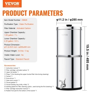 Sistem de filtrare a apei VEVOR cu 7 L, inox, 99 clor eliminat, 2 filtre - Img 7