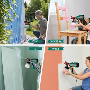 Sistem de pulverizare a vopselei HYCHIKA 600W, pulverizator de vopsea HVLP de 1200 ML, 3 modele de pulverizare, 4 duze si 2 instrumente de curatare, pistol de vopsea reglabil pentru pereti si lemn, metale - Img 7