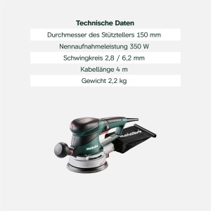 Slefuitor Excentric Metabo SXE 450 TurboTec, 350W, cu sistem de control al puterii - Img 4