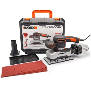 Slefuitor orbital WORX WX6421 270W - Instrument de slefuire profesional electric - Slefuire fara praf - Incl smirghel si carcasa negru portocaliu