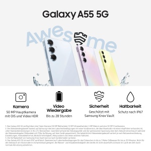 Smartphone Samsung Galaxy A55, 128 GB, 8 GB RAM, 50 MP, Galben Awesome - Img 3