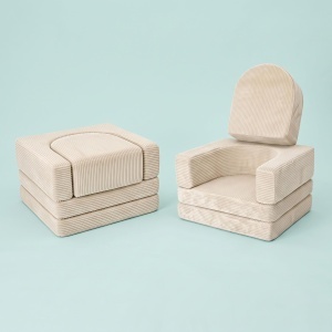 Sofa pentru copii Relaxdays, 10 piese, modular, bej, material cord - Img 7