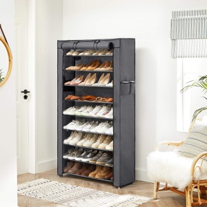 SONGMICS Suport pentru pantofi 10 niveluri suport pentru pantofi pentru zona de intrare 28 x 88 x 160 cm cu husa din tesatura ingust cadru metalic gri - Img 4