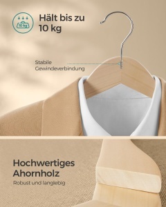 SONGMICS umerase din lemn set de 24 de umerase umerase din lemn crestaturi in zona umerilor pod de pantaloni cuier pentru pantaloni carlig rotativ 360 - Img 3