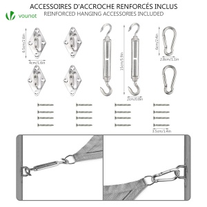 Sonnensegel VOUNOT cu Set de Montaj, 3x2,5m, Atmungsativ, Grau - Img 5