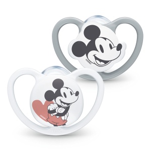 Spatiu aspirator NUK 0-6 luni Acadele cu orificii de aerisire foarte mari Silicon fara BPA Disney Mickey Mouse GriAlb 2 unitati