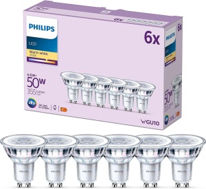 Spoturi LED Philips Classic GU10, 6 bucati, 50W, lumina calda, durata 15 ani