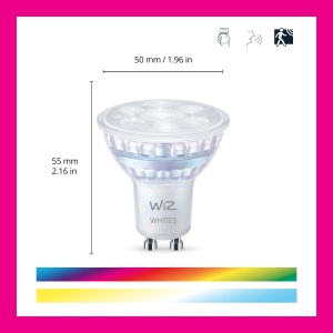 Spoturi LED WiZ Alb si Culoare Reglabile GU10 Pachet de 4 (345 lm), spoturi de sticla de 50 W cu 16 milioane de culori sau lumina reglabila alb cald pana la rece, control inteligent al iluminatului prin Wi-Fi prin voce/aplicatie - Img 2