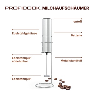 Spumant de lapte ProfiCook(r) | cu baterii | Baton spumant lapte | Spumant electric de lapte pentru cappuccino si latte macchiato | Tija electrica pentru spumant de lapte | 13000 rpm | PC MS 1273 - Img 3