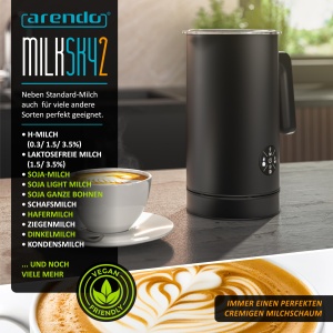 Spumator de lapte electric Arendo MILK SKY2 4 programe 500W 150-300 ml carcasa dubla din otel inoxidabil - Img 5