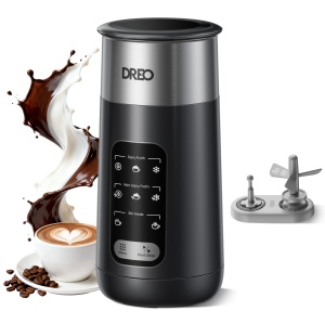 Spumator lapte DREO 8-in-1 270ml din otel inoxidabil pentru spuma calda si rece LED