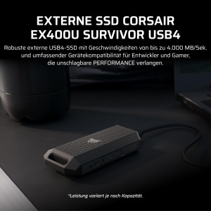 SSD extern Corsair EX400U Survivor 1TB, USB4, 4000 MBs, Negru - Img 2