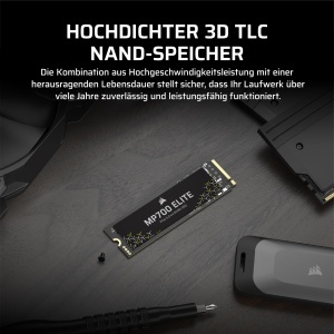 SSD NVMe Corsair MP700 Elite 1TB PCIe 5.0, 10000MBs, M.2 2280, Negru - Img 5