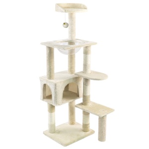 Stalpis pentru pisici VOUNOT Kratzbaum XL, 138cm, bej, cu platforme si sisal