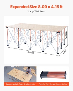 Stand de lucru pliabil VEVOR SNT-15A, capacitate 2724 kg, dimensiuni 2467 x 1266 mm - Img 3