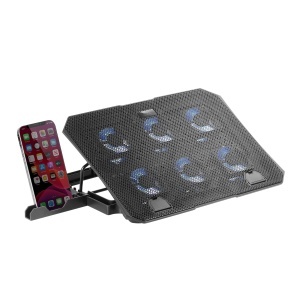 Stand de racire laptop Mars Gaming MNBC23, 6 ventilatoare cu LED albastru, 2 USB 2.0, negru
