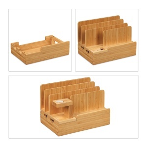Statia de incarcare Relaxdays pentru Apple Watch, Bambus, 15 x 21,5 x 15 cm - Img 6