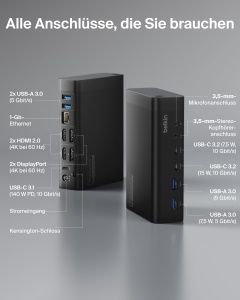 Statie de andocare Belkin Connect 14-in-1, 140W, 2 monitoare 4K, USB-C - Img 3