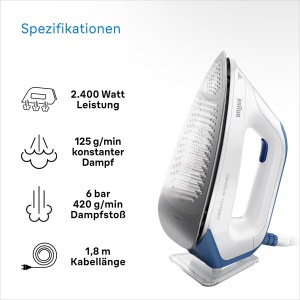 Statie de calcat Braun CareStyle Compact IS 2143 BL, 2400W, 6 bar, 1.5L, Albastru - Img 4
