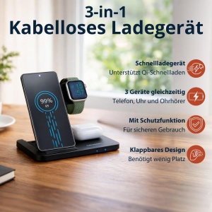 Statie de incarcare 3-in-1 Grundig pentru Apple Watch si iPhone, 10W, design pliabil - Img 2