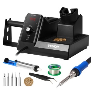 Statie de lipit VEVOR, set de lipit de 80 W cu afisaj digital, 5 varfuri de lipit, lipit fara plumb, ventuza de lipit, penseta, curatator de varfuri, mod de repaus, conversie degC/degF, fier de lipit, distribuitor de sarma de lipit - Img 1